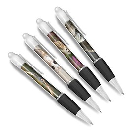 DV DESIGN Set of 4 Barn Owl White Ballpoint Pens - Birds Animal Nature Wildlife Wild Travel Portrait Boys Girls Men Women Theme Pen #79428