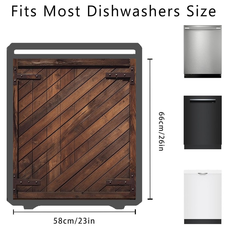 Dishwasher Magnet Cover Brown Wood Look, Waterproof Magnetic Dishwasher Cover