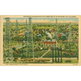 Postcard Oklahoma Governor's Mansion State Oil Wells 6A-H1394 Ships from USA