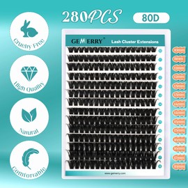 GEMERRY Individual Eyelash Set 80D Cluster Eyelashes 0.07 D Crul 10-18 mm Clusters Individual Eyelash Glue and Applicator DIY Cluster Eyelash Extension Set (80-0.07D-10-18 mm Set)