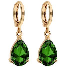 MYA art Premium Women's Golden Hoop Earrings Hanging Earrings with Zirconia Stone Drop Pendant Gold Plated Yellow Gold Green MYAGOOHR-34, Stainless Steel, Cubic Zirconia