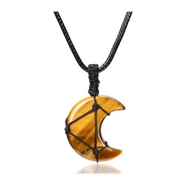 CrystalTears Tiger Eye Crystal Moon Necklace for Women Natural Healing Crystal Gemstone Pendant Necklace Adjustable Quartz Crystal Stone Necklace Jewelry Gift for Her Christmas