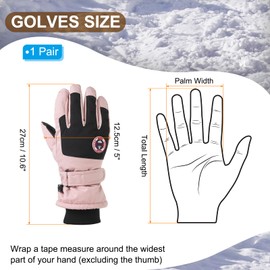 PATIKIL Winter Ski Snow Gloves, 1 Pair Waterproof Winter Warming Gloves Touchscreen Skiing Work Gloves for Women, Pink