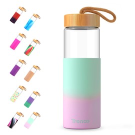 Tronco 24 oz Glass Water Bottles with Lids, Reusable Borosilicate Glass Bottles with Bamboo Lid & Non-Slip Silicone Sleeve for Gym, Hiking, Men and Women, Leak-Proof, BPA-Free, Dishwasher Safe