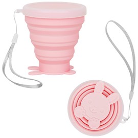 ZPCTECHGO Reusable Foldable Silicone Water Cup, Portable Picnic Snacks Cup, Pocket Size Travel Cup Extensible, Collapsible Cups with Lid for Camping, Travel (Pink with Rope)
