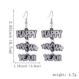 Happy New Year Earring for Women Acrylic Heart Star Wine Glass Dangle Earrings Holiday New Year’s Eve Earrings Festive Party Jewelry Gifts (Sliver New Year Earrings)