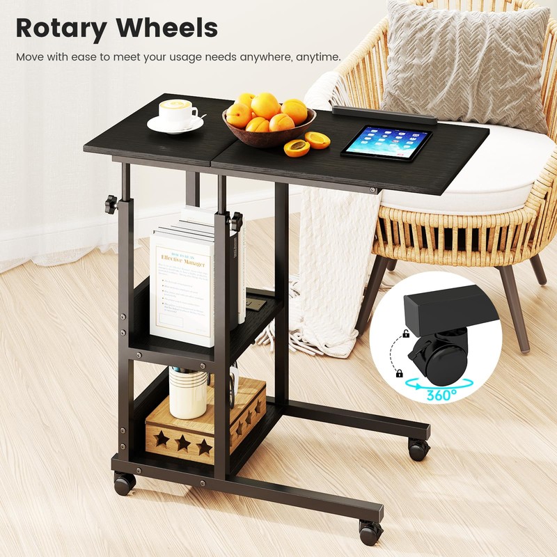 Hadulcet Adjustable C Table with Charging Station, Tiltable Desk C