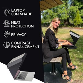 Philbert Danish Design 4-in-1 Laptop Sun Shade - Slim Hood Screen Shade, Privacy Screen, Heat Protection, & Contrast Enhancement - Universal, Foldable, & Lightweight - Fits 12"/13"/14" Laptops - Black