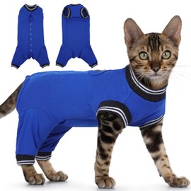 PUMYPOREITY Cat Recovery Suit for Hind Legs, Cat Surgical Spay Suit with Leg Sleeves to Stop Licking, Long Rear Sleeve Wound Cover Abdomen Kitten Onesie, Blue, S