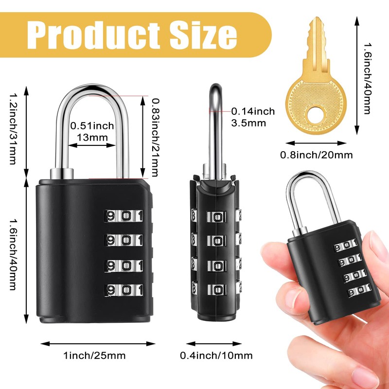 Kenning 10 Pcs Combination Padlock 4 Digit Combination Lock with