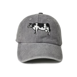 Enodtter Holstein Cow Farm Hats for Men Women, Embroidered Soft Baseball Cap, Washed Grey Adjustable Snapback Dad Hats