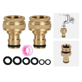 2 Pack Garden Hose Tap Connector, 3/4 & 1/2 inch 2 in 1 Brass Female Threaded Tap Connector Adapter for Male Taps, Hose to Tap Connector Fittings, Outside Tap Hose Connector for Garden Hose Pipe