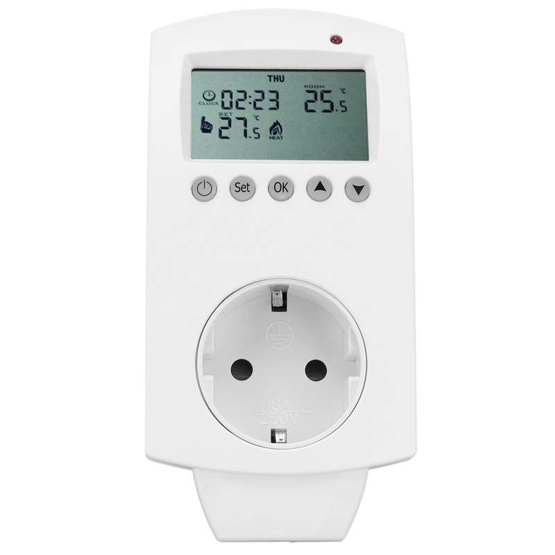 Plug‑in Thermostat LCD Programmable Heating Temperature Controller 16A
