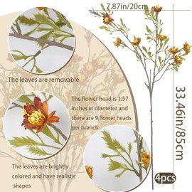 CITYES 4Pcs Artificial Fall Flowers Daisy Flowers Wildflower Stems 33.5" Autumn Floral Arrangements Fake Fall Branches for Vase Farmhouse Indoor Home Decor Table Centerpieces Thanksgiving Harvest