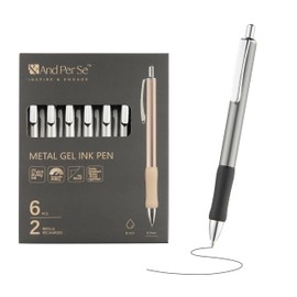 &And Per Se Gel ink Pens, Quality Metal Barrel, Black Ink-Medium Point (0.7mm), 6 pens with 2 extra Refills (Gunmetal)