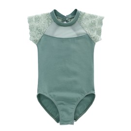 famuka Toddler Girl Lace Ballet Dance Leotards Kid Backless Short Sleeve Ballerina Outfit (as1, Age, 8_Years, 9_Years, Green)