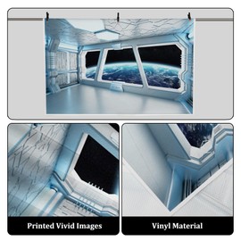 AOFOTO 7x5ft Spaceship Interior with Window View On Planet Earth Backdrop Universe Exploration Science Fiction Spacecraft Photography Background Space Station Photo Shoot Studio Props Vinyl Wallpaper