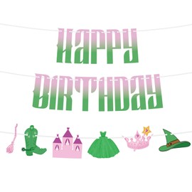 Tinoaly Hexenparty-Dekorationsbanner, Rosa und Grün Geburtstagsbanner Happy Birthday-Banner zum Thema Vorgespannt Zauberhut und Krone als Hintergrund zum Aufhängen für Geburtstagsparty-Zubehör