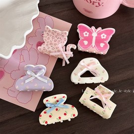 Cute Flower Bowknot Small Hair Clip for Women Small Claw - White Flower 3ea