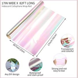 woric woric 82 Ft X 17 In Cellophane Wrap for Gift Baskets Iridescent Cellophane Wrap Roll Gift Basket Wrapping Plastic for Treats Birthday Graduation Gifts DIY Crafts