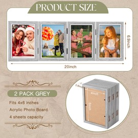 Sintuff 2 Pack 4 Folding Picture Frame 4x6 Inch Photo Frame Hinged Frame Collage Natural Wood Photo Frame with High Definition Acrylic Rustic Desktop Christmas Valentine's Thanksgiving Gifts (Gray)