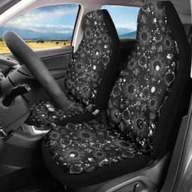 Quelytytrip Moon Stars Mushroom Black Car Seat Cover Front Seats Only,Universal Fit for Most Cars,SUV,Sedan,Truck or Van