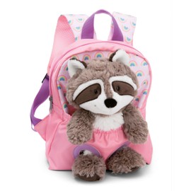 NICI Children's Backpack Pink 2 in 1 with Cuddly Toy Raccoon 25 cm - Nursery Backpack Girls & Boys - Soft Back Area & Adjustable Straps - 49845