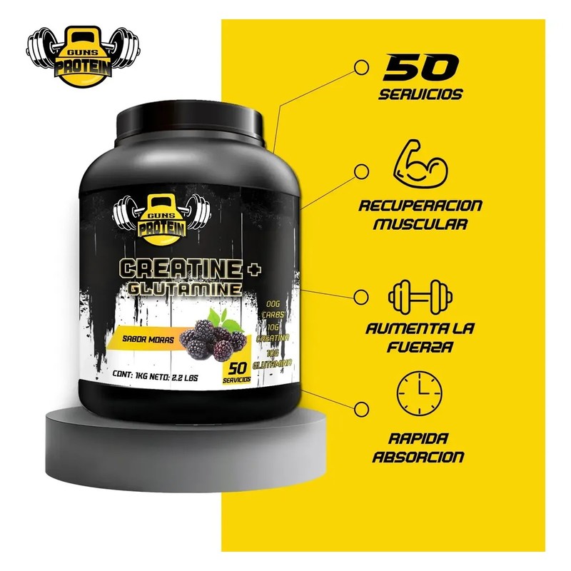 Guns Creatina Glutamina Polvo 1kg Suplemento Fitness