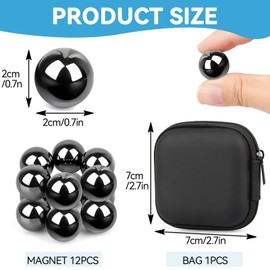 Magnetic Balls Pack of 12 Black Magnetic Balls 2 cm Magnetic Stones Ball Ferrite Magnet, Stress Killer Magnets for Adults, Magnetic Cube for Whiteboard, Refrigerator, Office, Crafts