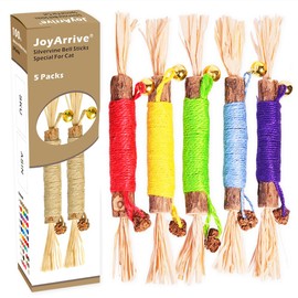 JoyArrive Natural Dried Matatabi Cat Chew Stick with Gall Fruit, Raffia Grass & Bell Cat Ball Toys, Handmade Silvervine Sticks Interactive Catnip Toys for Teething & Entertainment (Size L Color B)