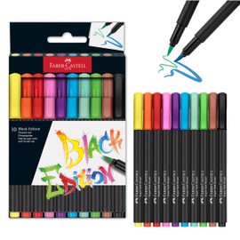 Faber-Castell Black Edition Felt Tip Pen with Soft Brush Nib: 10 Colors - Brush Tip Markers for Adult Coloring, Lettering, and Drawing, Easter Basket Stuffer Supplies
