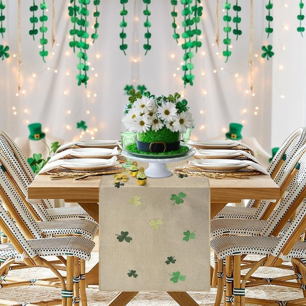 yuboo St Patrick's Day Burlap Table Runners, 14 x 72