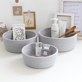 Lxoraziy Set of 3 Braided Storage Baskets, Stackable Storage Baskets, Cotton Rope Storage Baskets, for Organising Clothes, Bathroom, Toy Baskets Storage
