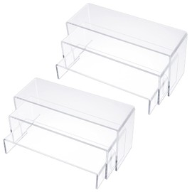 Goabroa Clear Acrylic Display Risers, Rectangle Stands Shelf for Display 6 Pcs 2 set 9"x3"x4.25", 8.5"x3"x2.9", 8.2"x3"x1.5"
