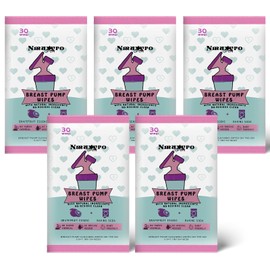 Breast Pump Wipes Quick Clean, Natural Pump Cleaning Wipes On The Go, Resealable Manual Pacifier Wipes Breastfeeding Supplies, 30 Count (Pack of 5)