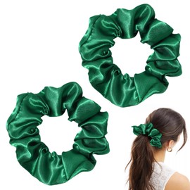 Pack of 2 Green Velvet Hair Bobbles, Scrunchies Velvet, Large Scrunchies for Girls, Stylish Women Elastic, Women's Soft Scrunchies for Women, Hair Bobbles Girls (Green)