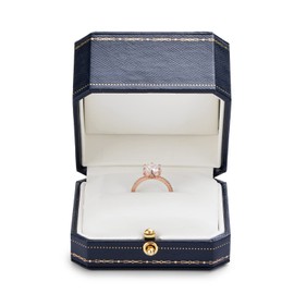 Papten Blue Luxury Ring Box Sing Octagonal Ring Gift Box for Wedding, Engagement, Anniversaries