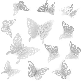 Tianorcan 3D Butterfly Wall Stickers 24 PCS 2 Styles 3 Sizes DIY Stickers, Butterfly Decorations Removable Wall Stickers for Home Room Decor (Silver)