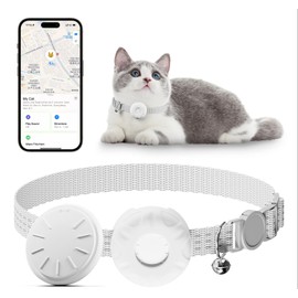 GPS Tracker, Waterproof Pet GPS Tracker for Cats, Cat GPS Tracker Collar with Safety Elastic Buckle, Cat Tracker Compatible with Apple Find My App (Only iOS), No Monthly Fee, White
