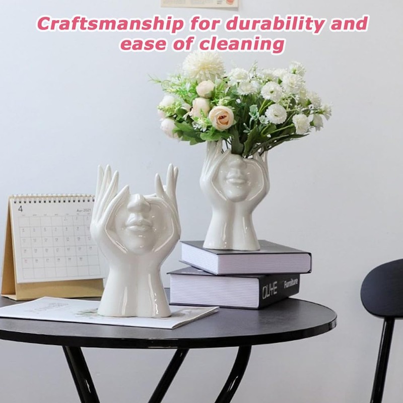 Face in Hands Planter,Small Vase,Flower Pot,White Face Planter,Hydroponic Vase, for