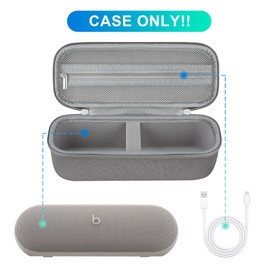 BOVKE Carrying Case Compatible with Beats Pill x Kim Kardashian - Wireless Bluetooth Speaker, Beats Pill Portable Speaker Holder Bag with Extra Mesh Pocket for Charging Cables, Light Gray