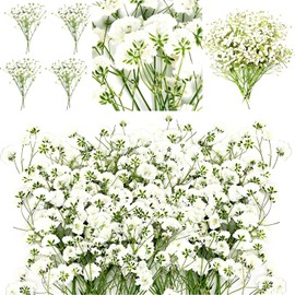 ACKKOR 60 Pcs Dried Pressed Baby Breath Flowers Artificial with Tweezer, Real Nature Gypsophila Dried Flowers for Resin Art Crafts DIY Card Making Wedding Card Cakes (White)