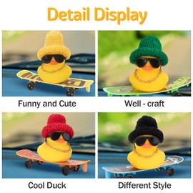 wonuu Car Duck Ornament Rubber Duck Car Dashboard Decoration for Car Dashboard Decoration Accessories with Mini Hat, Necklace, Sunglasses, Chair or Skateboard