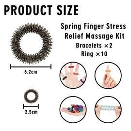 NICEIN Pack of 12 Finger Massage Rings and Massage Bracelets (10 Rings, 2 Bracelets), Stress Relief Children's Acupressure Ring, Osteoarthritis Rings, Black Acupressure Rings, Skills Rings for the
