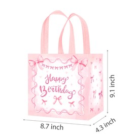 umoni Pink Bow Tote Bags Coquette Birthday Party Supplies Non Woven Bow Knot Theme Party Treat Bags Coquette Birthday Goodie Bags with Handles for Girls Bachelorette Baby Shower Supplies