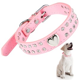 Crystal Dog Collar Rhinestone Pet Collar Bling Puppy Collar Studded PU Leather Dog Collar Adjustable Collar for Small and Medium Sized Dogs (Heart Crystal, 14.6 x 0.79 Inch)