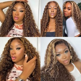 Ombre Honey Brown Human Hair Bundles 28 30 32 Inch 4/27 Curly Wave Bundles Human Hair Double Weft Unprocessed Brazilian Remy Hair Extensions Salon Quality For Women 3Pcs/Set