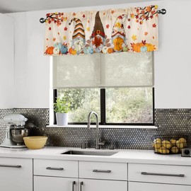 Cortinas de calabaza de gnomos para recámara, cortinas y cortinas de champiñones con hojas de arce amarillas, bolsillo para barra de otoño, cenefa de otoño de temporada para cortinas de ventana de