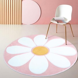 TEMBR Round Kids Playroom Rug-Alphabet Nursery Rug for Bedroom - Playtime Collection, Learning & Game Carpet for Classroom, Best Shower Gift for Infant Toddlers (Round 39.4", Pink Flower)