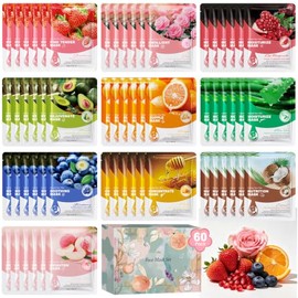 Máscara facial, paquete de 60 máscaras faciales, juego de cuidado de la piel, regalos a granel para mujeres, mascarillas faciales hidratantes, suminis